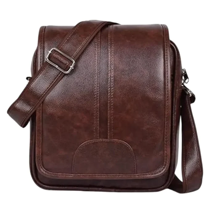 Brown pu leather sling crossbody bag for gifting in promotions and events in corporate.