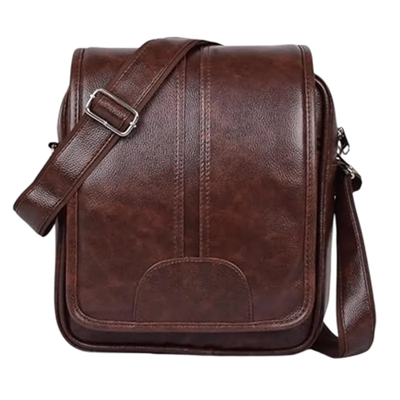 Brown pu leather sling crossbody bag for gifting in promotions and events in corporate.