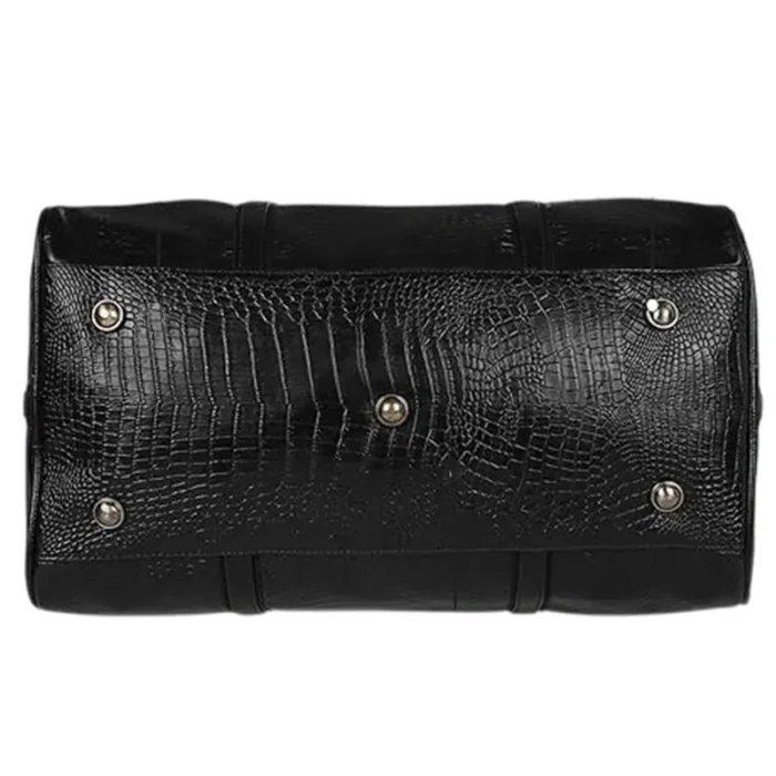 Black synthetic leather duffel bag for travel for promotions, events and gifts.