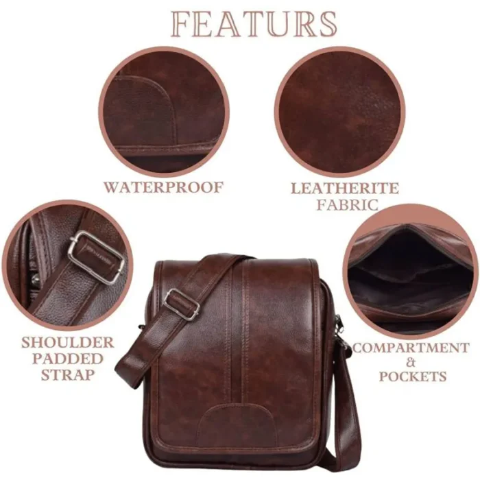 Brown pu leather sling crossbody bag for gifting in promotions and events in corporate.