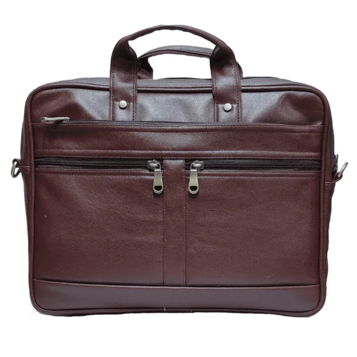 Brown pu leather laptop messenger bag for events and giftings.