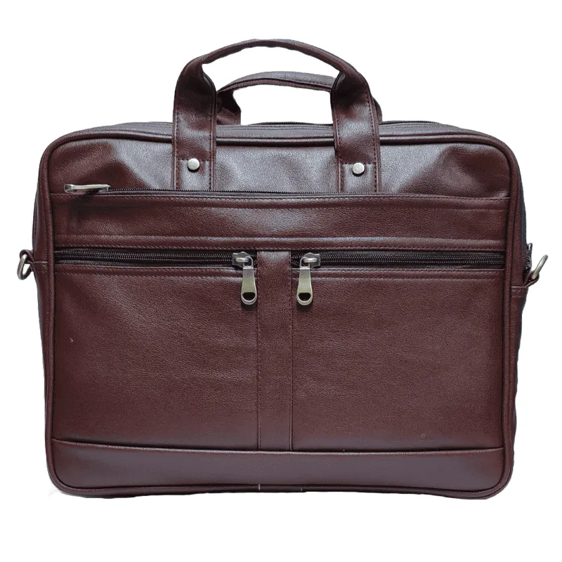 Brown pu leather laptop messenger bag for events and giftings.