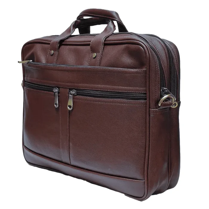 Brown pu leather laptop messenger bag for events and giftings.