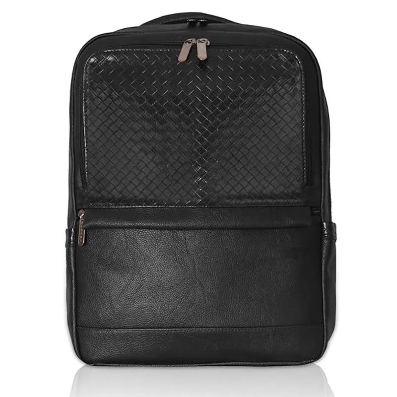 Black Synthetic leather laptop backpack for corporate gifting in events and promotions.