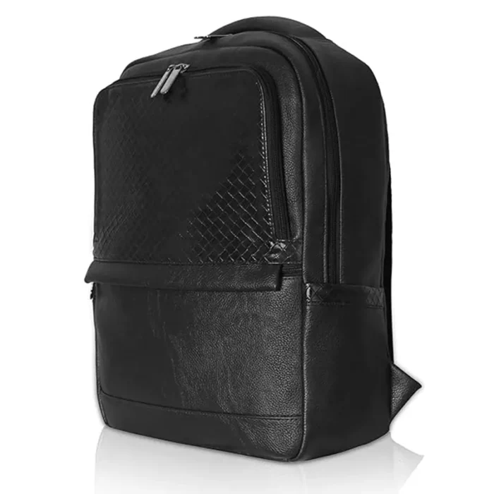 Black Synthetic leather laptop backpack for corporate gifting in events and promotions.
