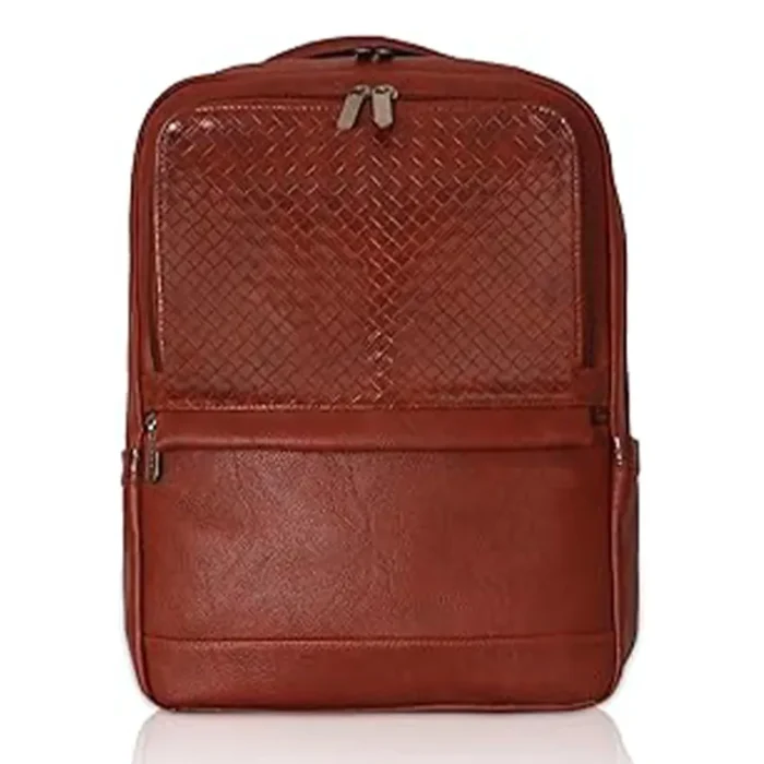 Brown Synthetic leather laptop backpack for corporate gifting in events and promotions.