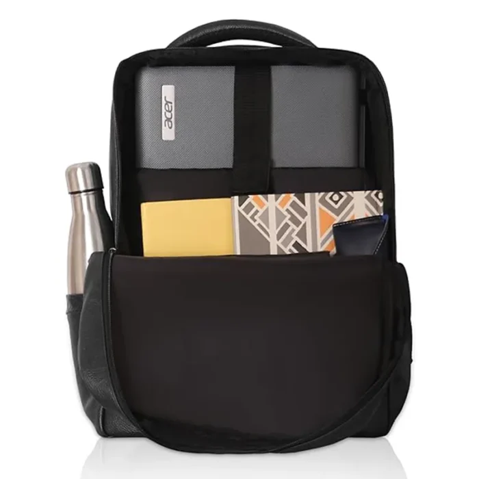 Black Synthetic leather laptop backpack for corporate gifting in events and promotions.