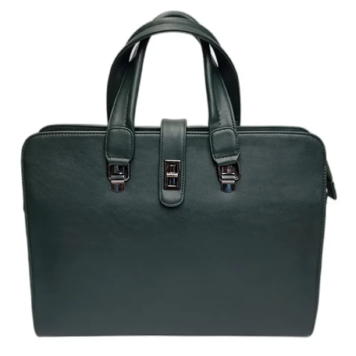 Green Premium leather unisex laptop bag for premium gifting in events and promotions with customized branding.
