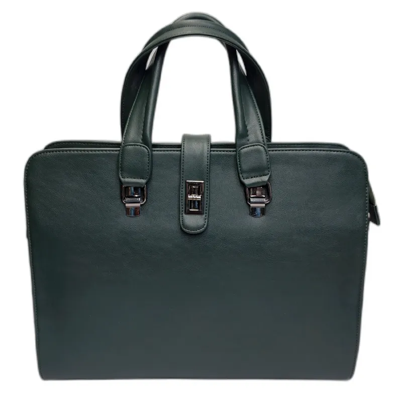 Green Premium leather unisex laptop bag for premium gifting in events and promotions with customized branding.