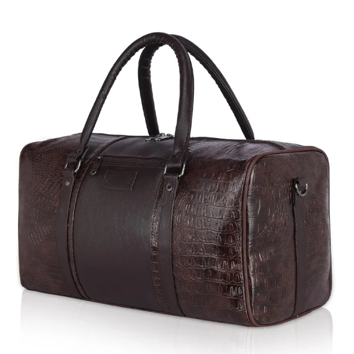 Brown Pu leather duffel bag for corporate gifting in events and promotions.