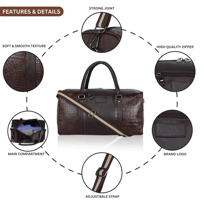 Brown Pu leather duffel bag for corporate gifting in events and promotions.