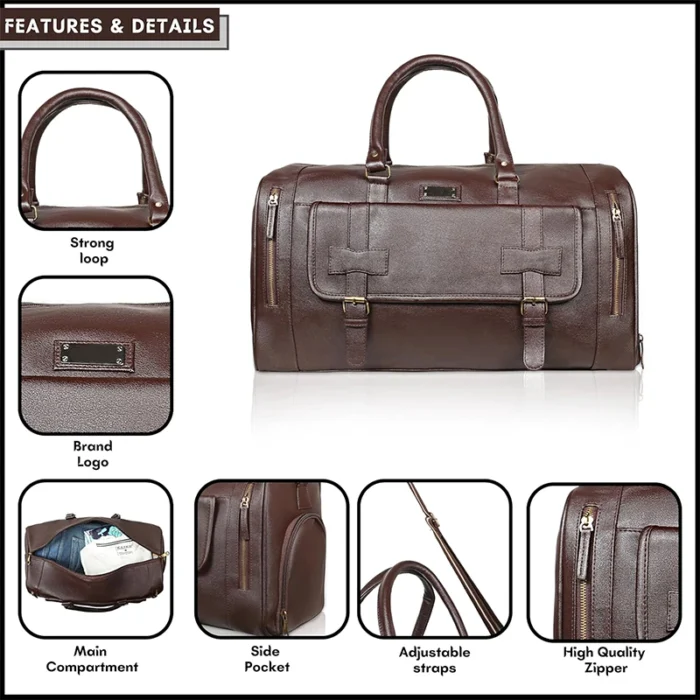 Brown Pu leather duffel bag for corporate gifting in events and promotions with customized branding.