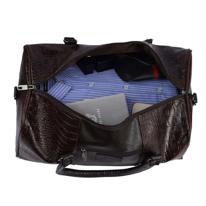 Brown Pu leather duffel bag for corporate gifting in events and promotions.