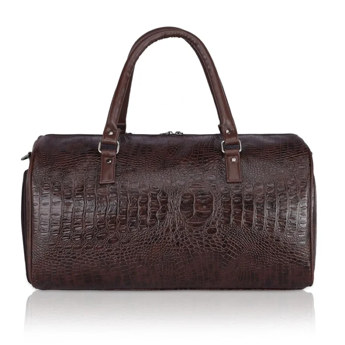Brown Pu leather duffel bag for corporate gifting in events and promotions.