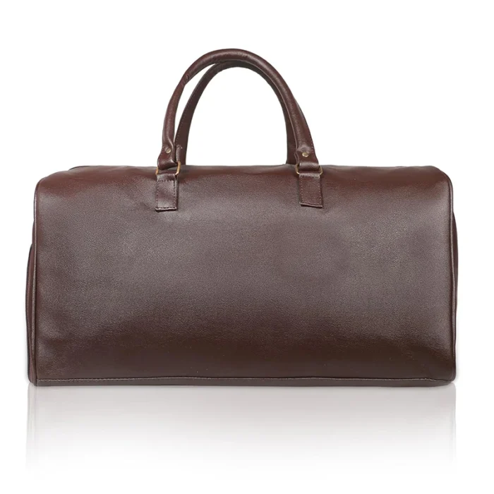 Brown Pu leather duffel bag for corporate gifting in events and promotions with customized branding.
