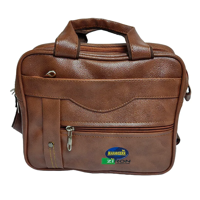 Custom brown corporate sling bag manufactured for Mahaveera Ziron by Galaxy Bags in bulk