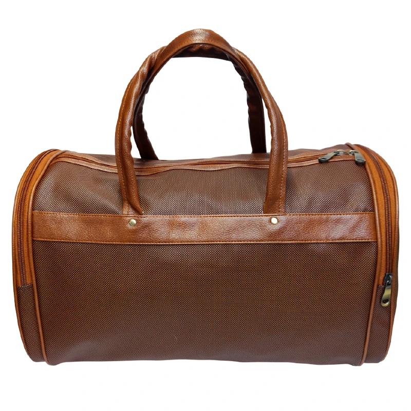 Brown leather finish travel duffel bag front view for corporate gifting bulk b2b in events, promotions & conferences