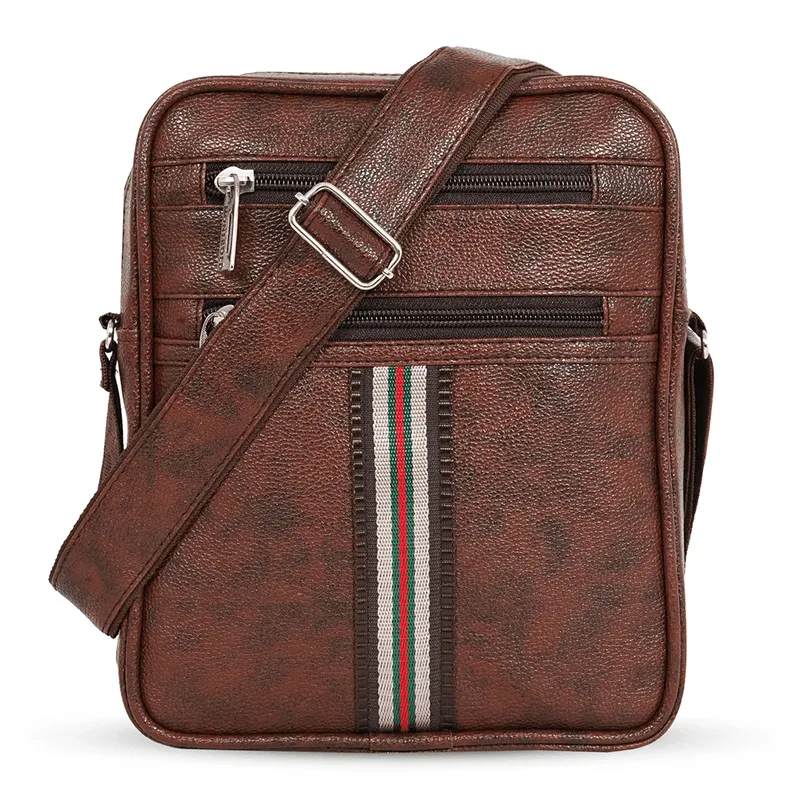 Brown leatherette tablet sling bag bulk corporate gifting